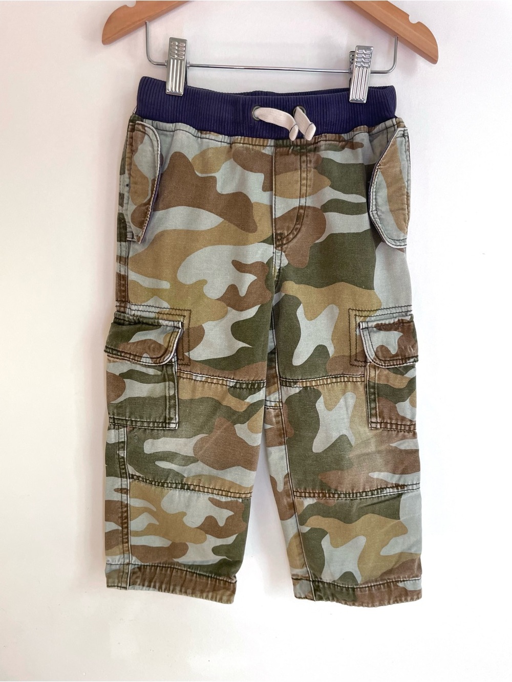 Mini Boden Lined Camo Technical Cargo Pants, Flap Pockets, Woven Cotton, Unisex